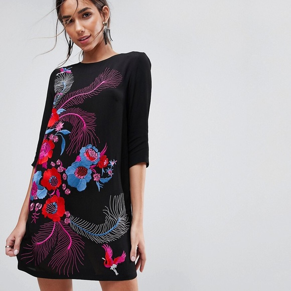 ASOS embroidered bird and floral shift dress - Picture 2 of 6